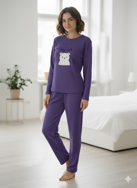  - Ayıcıklı Uzun Kol Kadın Pijama Takım