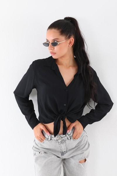 Bağlamalı Bordo Kadın Gömlek - Thumbnail