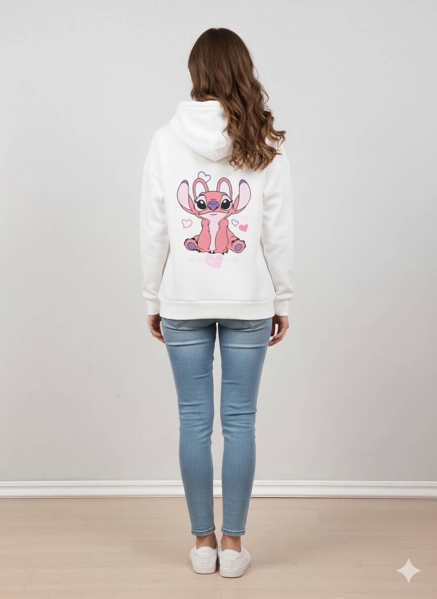 Beyaz Baskılı Kapüşonlu Sweatshirt