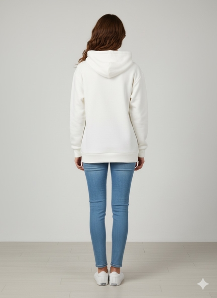 Beyaz Baskılı Kapüşonlu Sweatshirt - Thumbnail