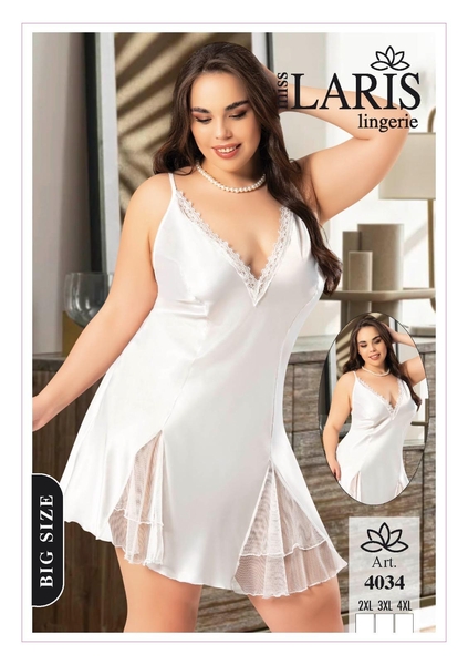  - Beyaz Büyük Beden Saten Gecelik