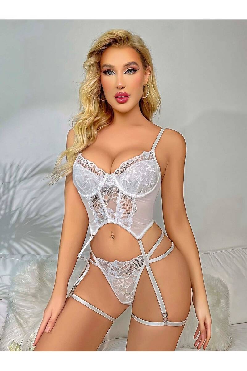 Beyaz Dantel Jartiyer Takım Beyaz Dantel Jartiyer Takım