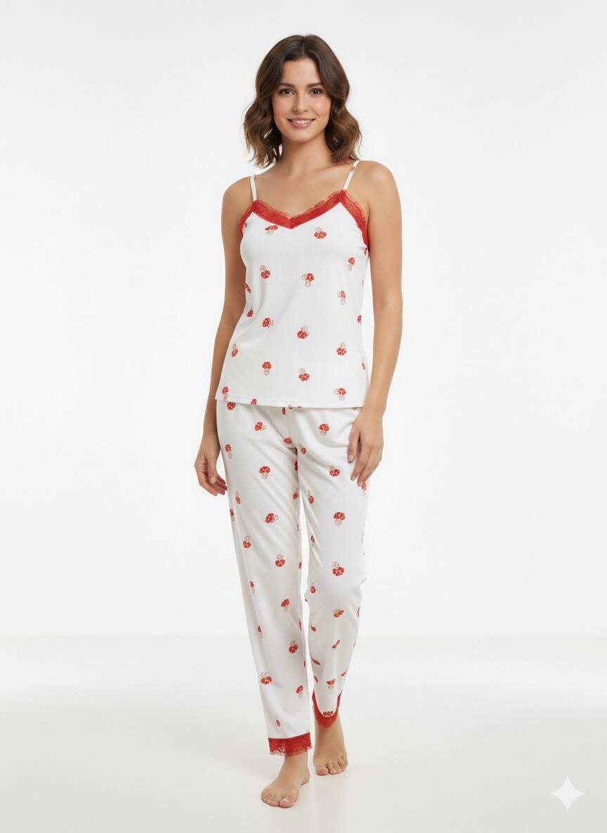 Beyaz İp Askılı Pijama Takım