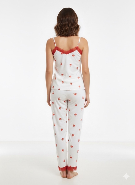Beyaz İp Askılı Pijama Takım - Thumbnail