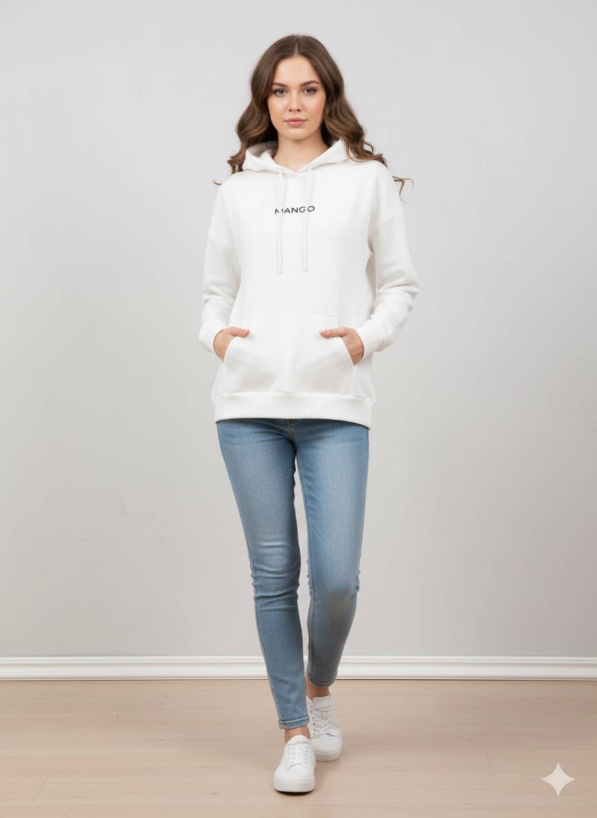 Beyaz Kapüşonlu Sweatshirt