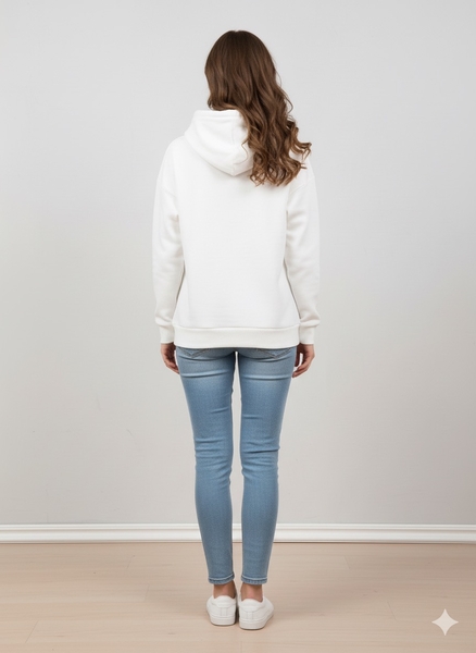 Beyaz Kapüşonlu Sweatshirt - Thumbnail