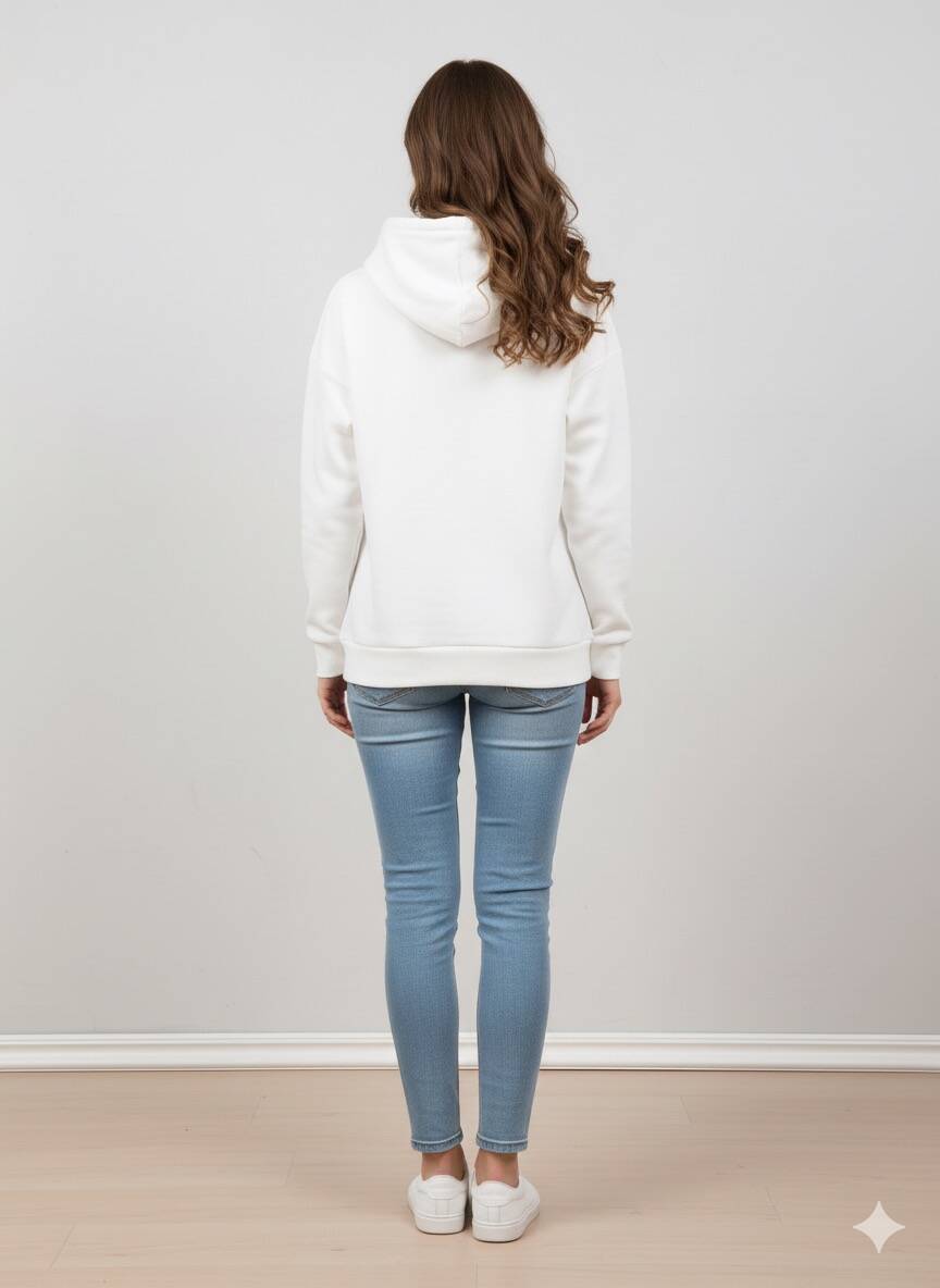 Beyaz Kapüşonlu Sweatshirt