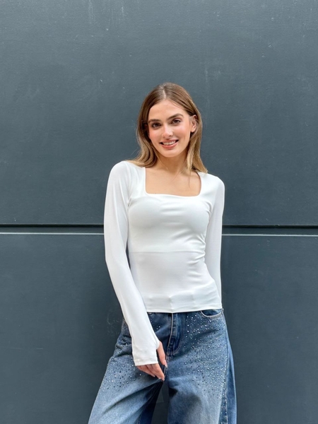 Beyaz Uzun Kol Tişört - Thumbnail