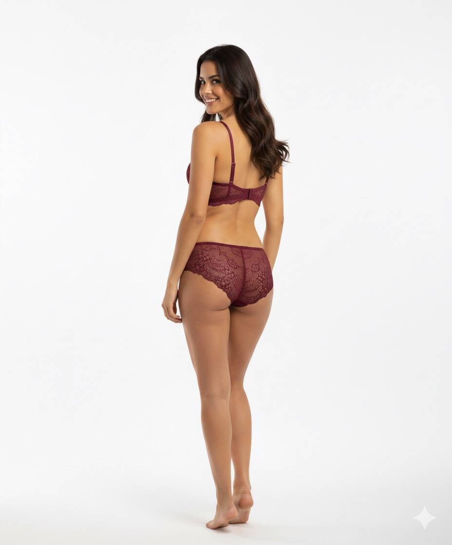 Bordo Desteksiz Çapraz İpli Sutyen Takım