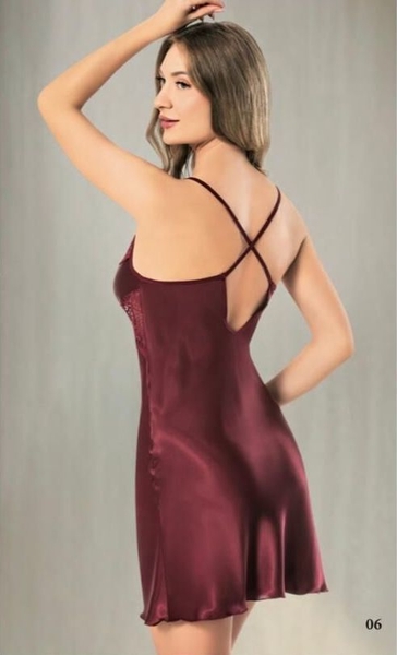 Bordo Saten Gecelik - Thumbnail