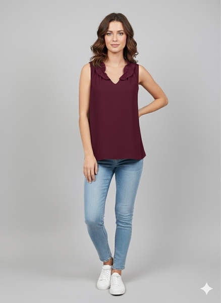 Bordo Tül Kadın Bluz - Thumbnail