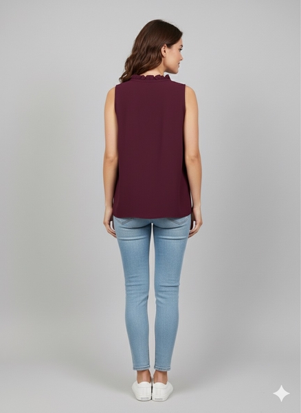 Bordo Tül Kadın Bluz - Thumbnail