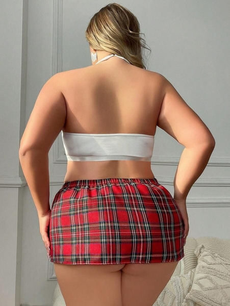 Büyük Beden Ekose Öğrenci Kostümü - Thumbnail