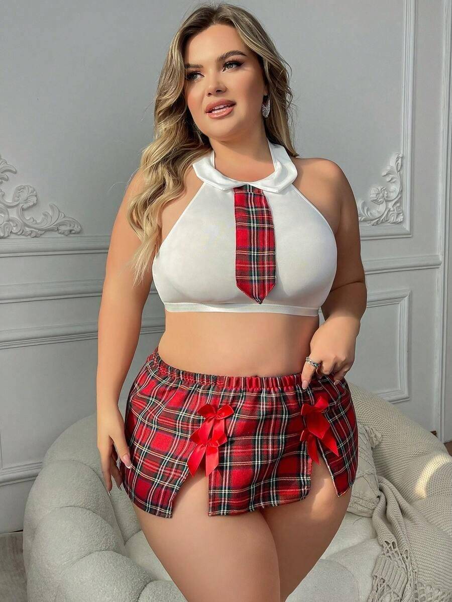 Büyük Beden Ekose Öğrenci Kostümü