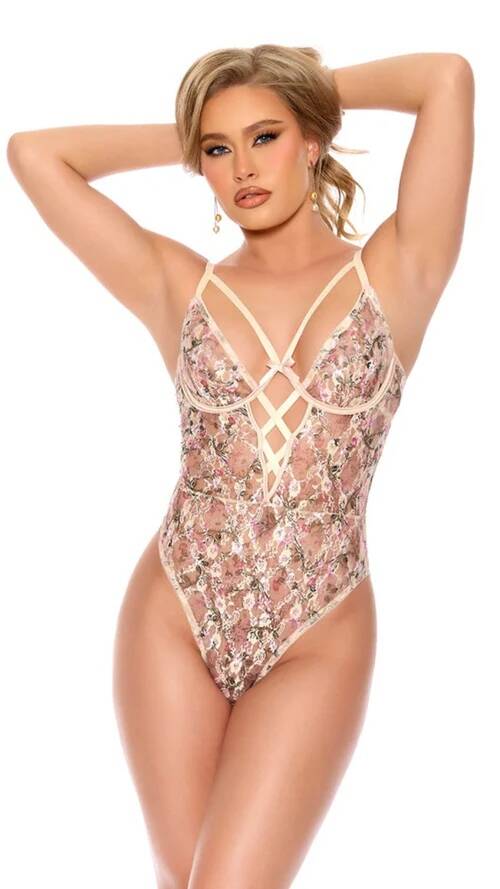 Çapraz İpli Dantel Bodysuit