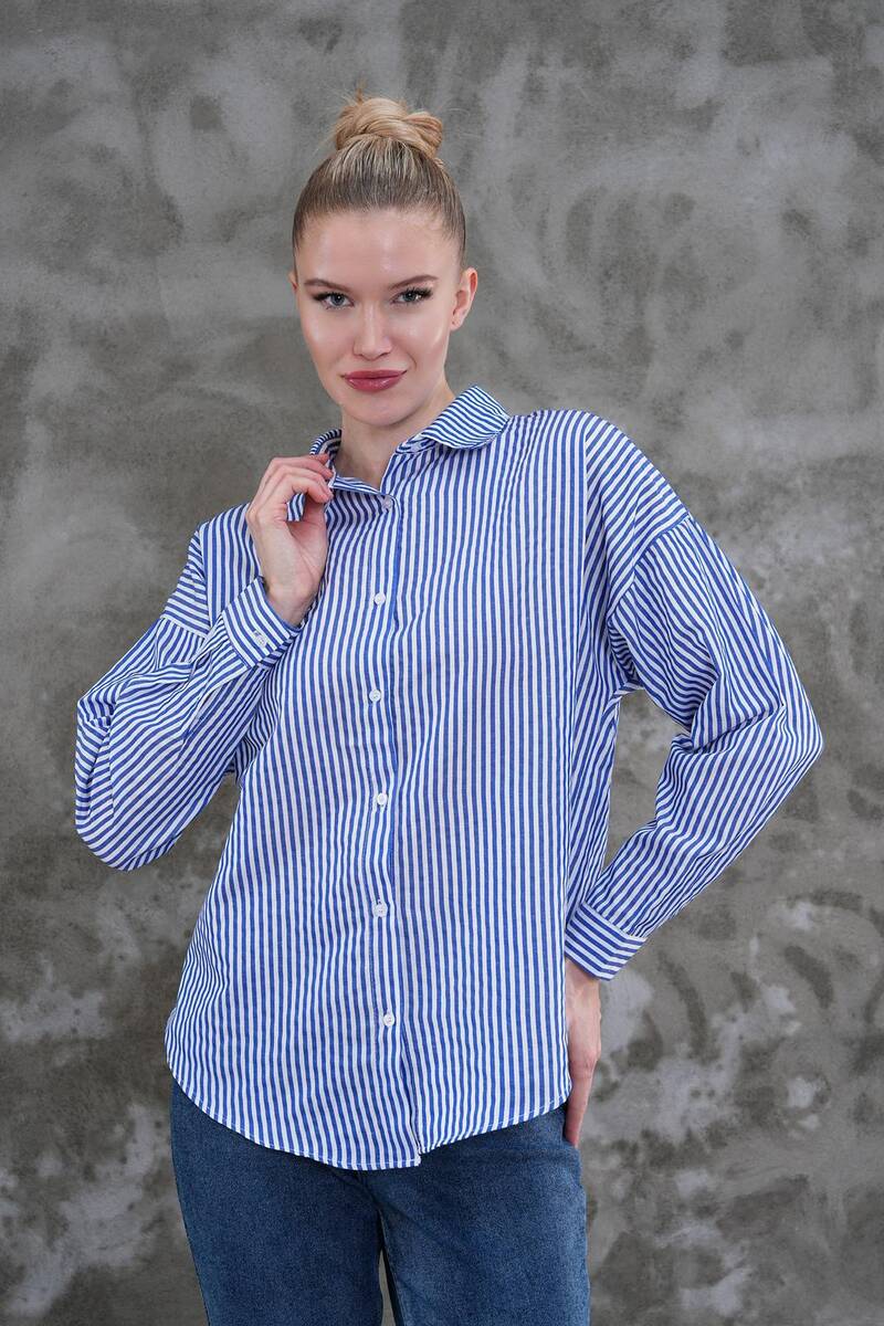 Çizgili Kısa Kadın Gömlek