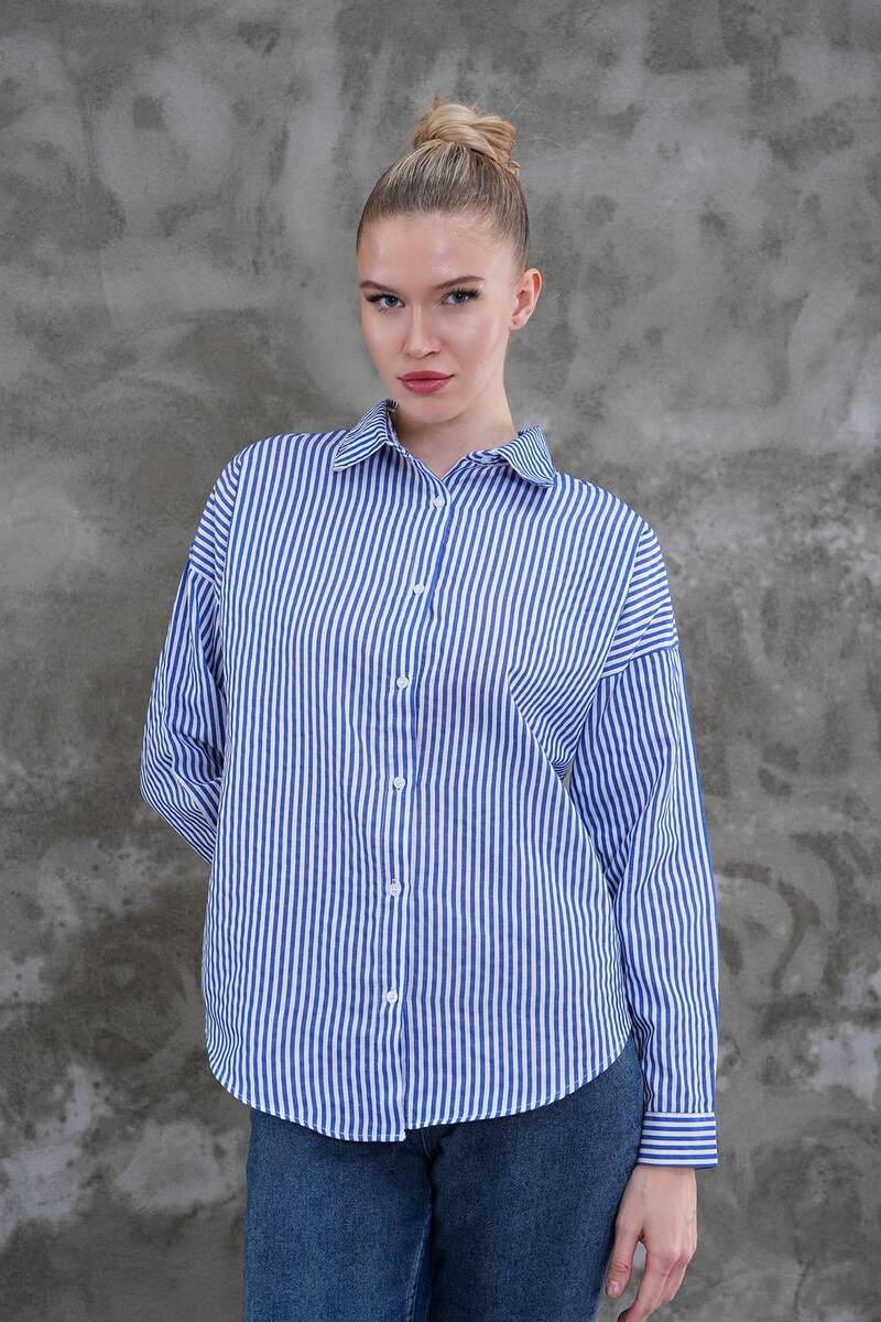 Çizgili Kısa Kadın Gömlek