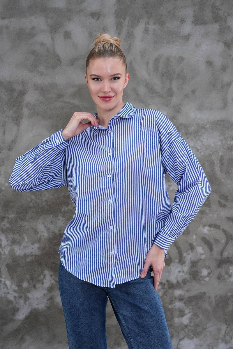 Çizgili Kısa Kadın Gömlek