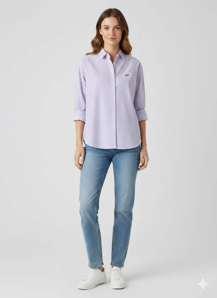 Çizgili Kısa Kadın Gömlek - Thumbnail