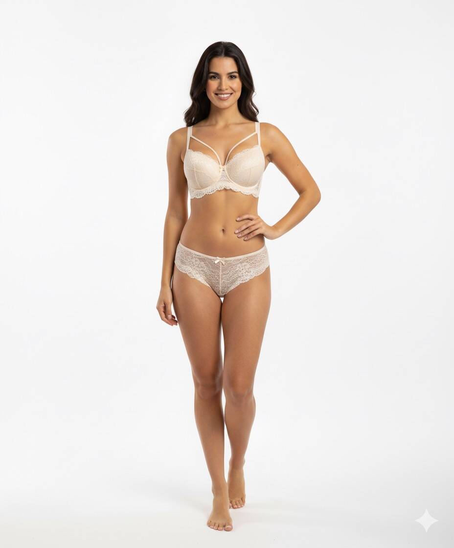 Ekru Destekli Çapraz İpli Sutyen Takım
