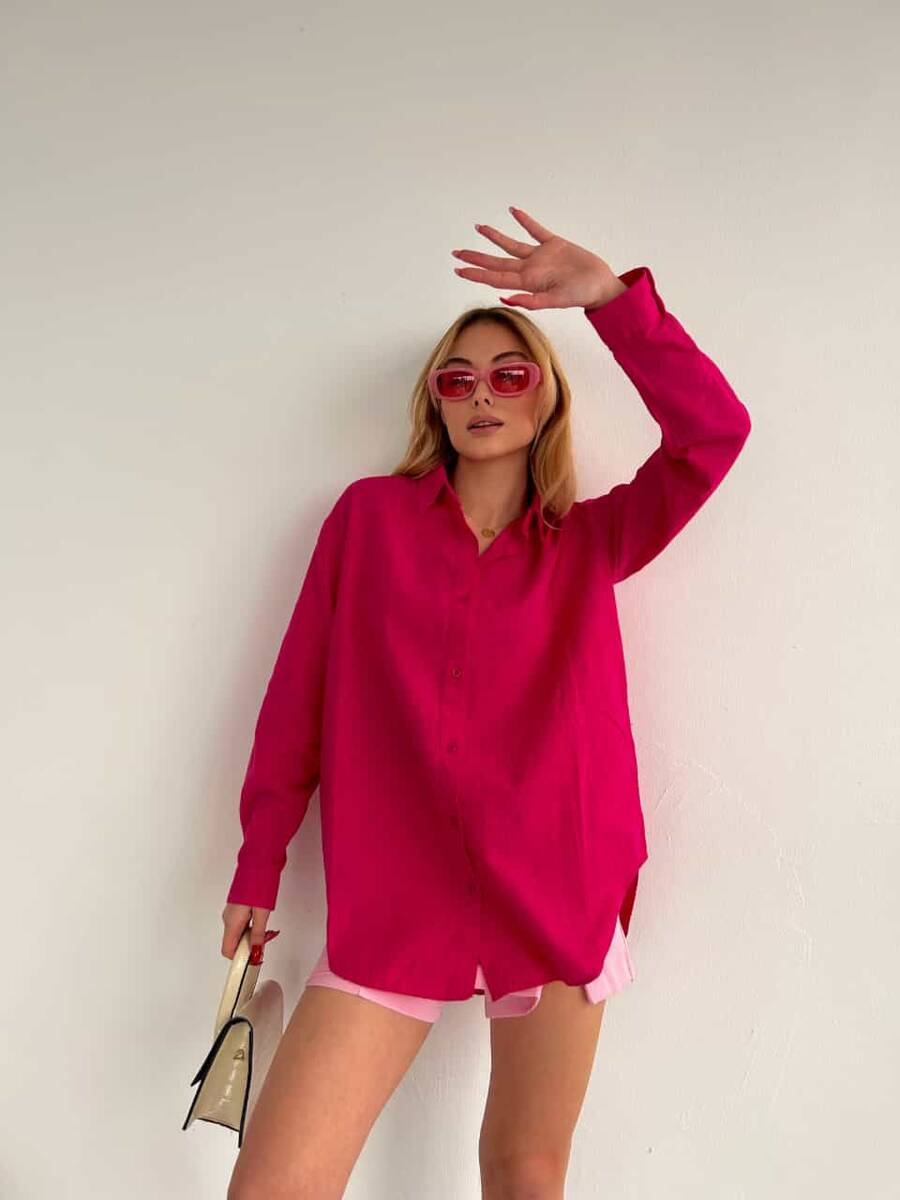Fuşya Keten Gömlek