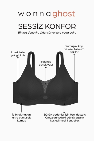 Ghost Siyah Dikişsiz Lazer Kesim Desteksiz Sutyen - Thumbnail