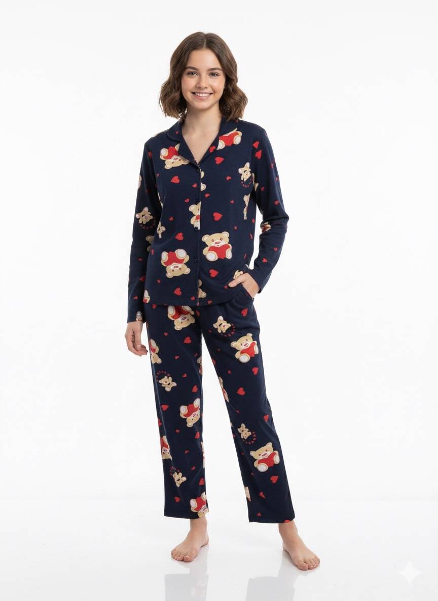 Gömlek Yaka Düğmeli Çocuk Pijama Takım