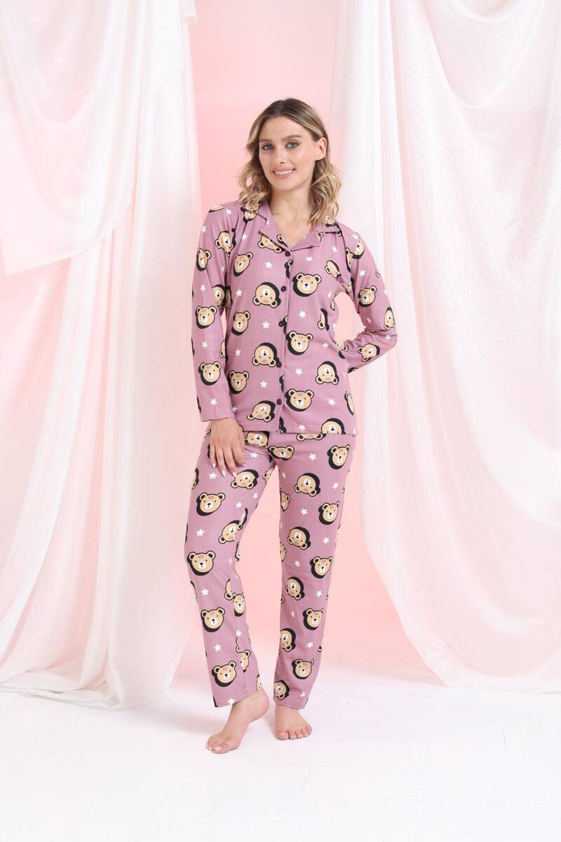 Gömlek Yaka Düğmeli Pijama Takımı