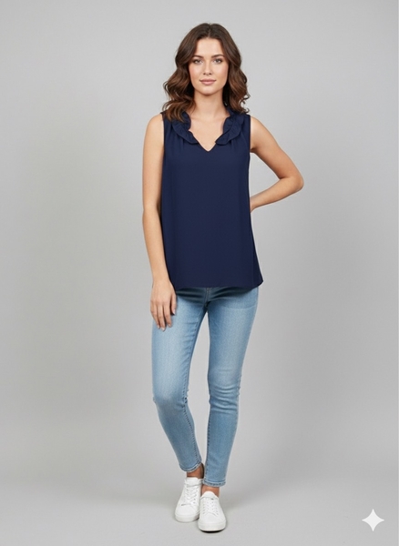 Lacivert Kadın Tül Bluz - Thumbnail