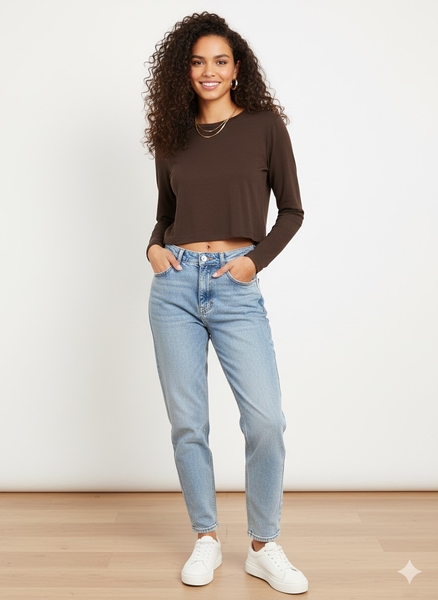  - Kahverengi Uzun Kol Tişört