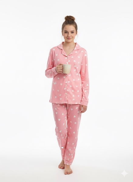  - Kalp Desenli Çocuk Pijama Takım