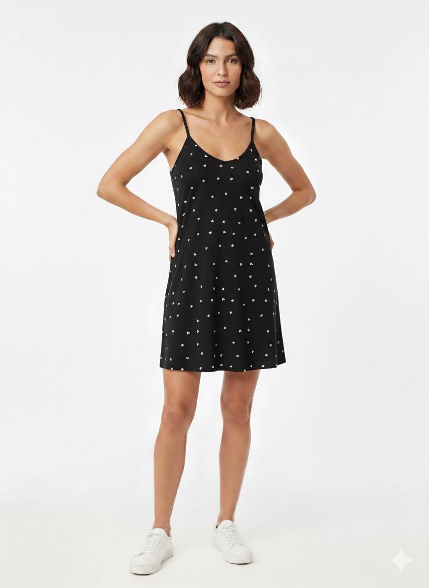 Kalp Desenli Penye Gecelik