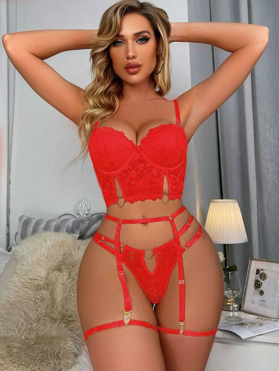 Kırmızı Bustiyerli Jartiyer Takım