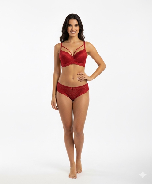 Kırmızı Destekli Çapraz İpli Sutyen Takım - Thumbnail