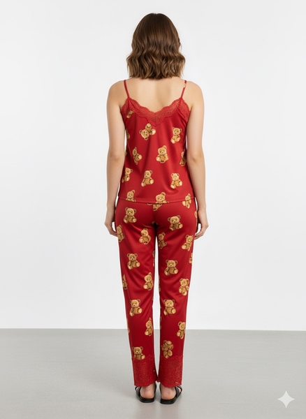Kırmızı İp Askılı Pijama Takım - Thumbnail