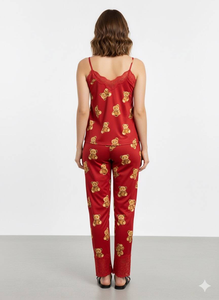 Kırmızı İp Askılı Pijama Takım