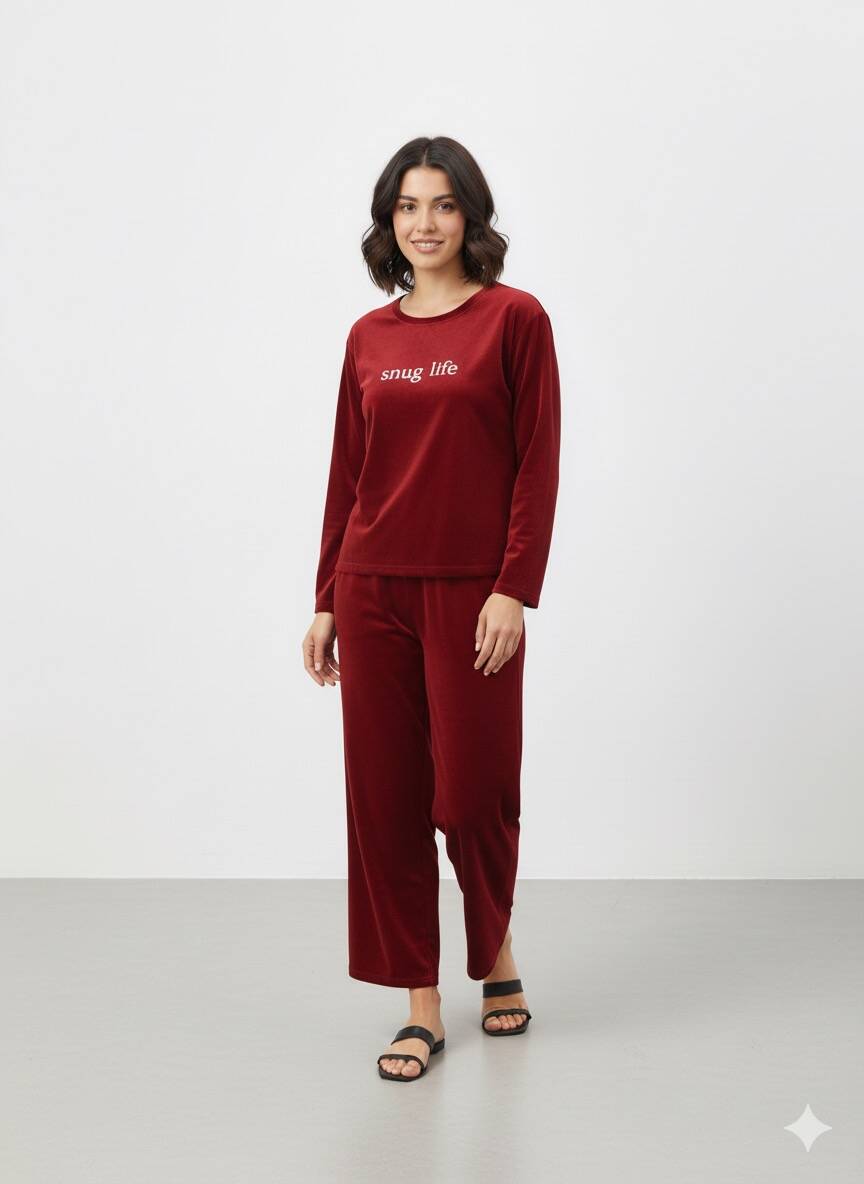 Kırmızı Kadife Pijama Takım