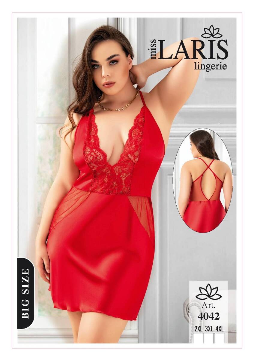 Kırmızı Saten Büyük Beden Gecelik