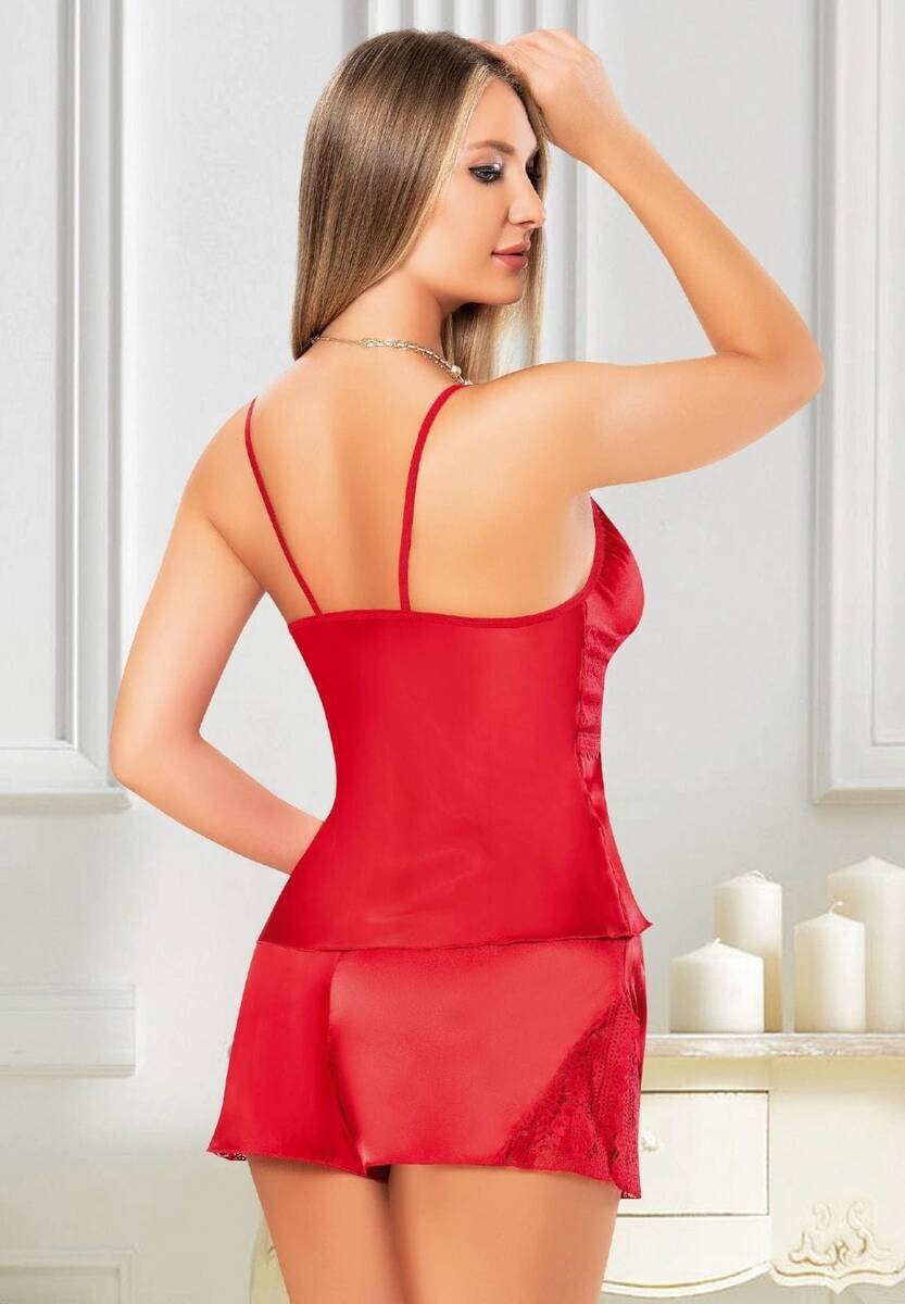 Kırmızı Saten Şortlu Takım