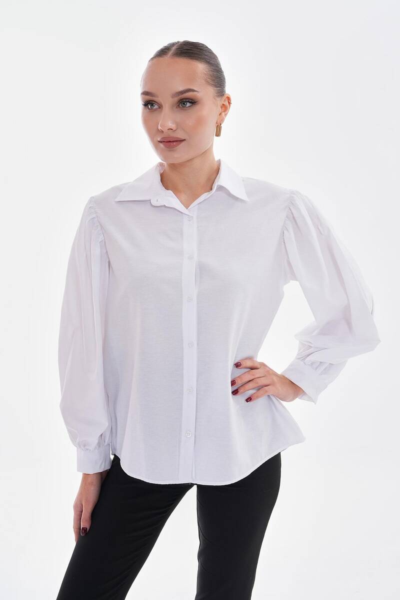 Kolu Büzgülü Kadın Gömlek Kolu Büzgülü Kadın Gömlek