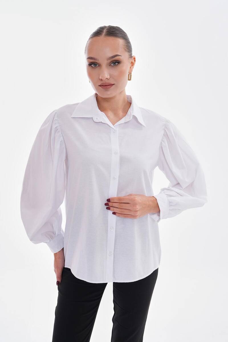 Kolu Büzgülü Kadın Gömlek Kolu Büzgülü Kadın Gömlek