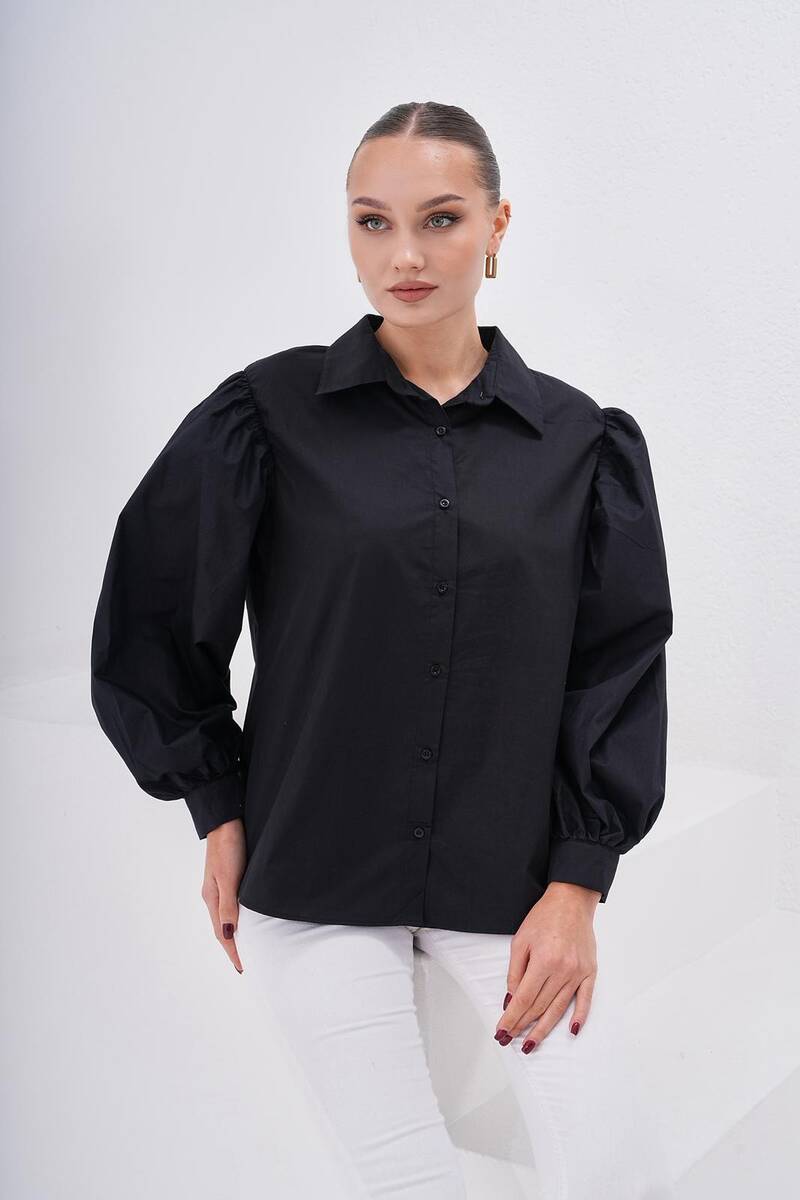 Kolu Büzgülü Kadın Gömlek Kolu Büzgülü Kadın Gömlek