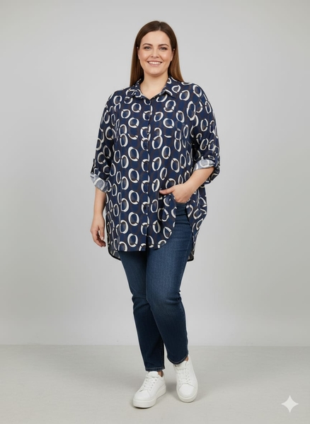  - Lacivert Desenli Büyük Beden Gömlek