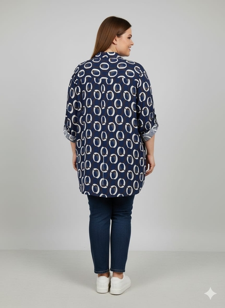 Lacivert Desenli Büyük Beden Gömlek - Thumbnail