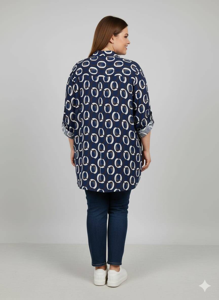 Lacivert Desenli Büyük Beden Gömlek