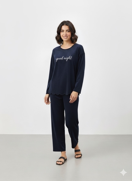  - Lacivert Kadife Pijama Takım