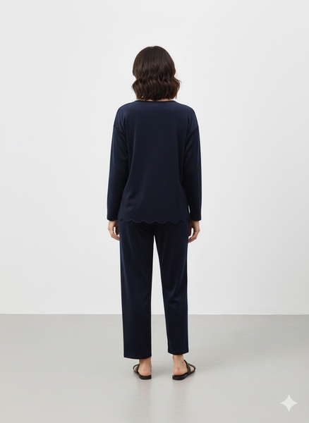 Lacivert Kadife Pijama Takım - Thumbnail