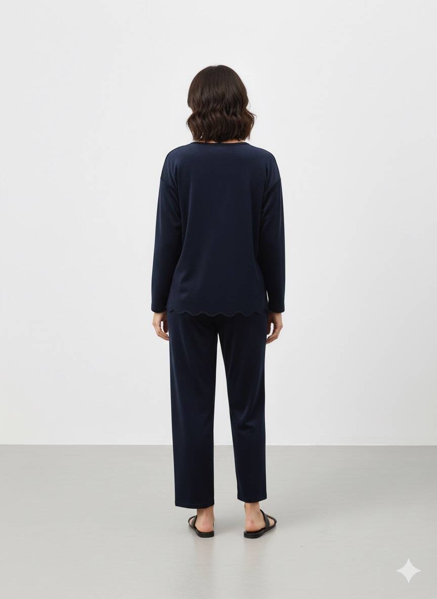 Lacivert Kadife Pijama Takım