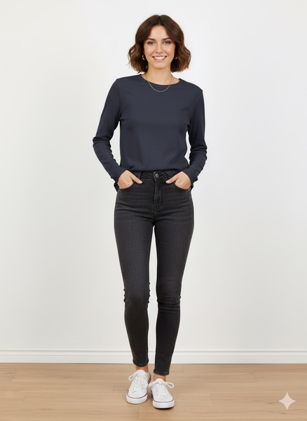  - Lacivert Uzun Kol Penye Tişört