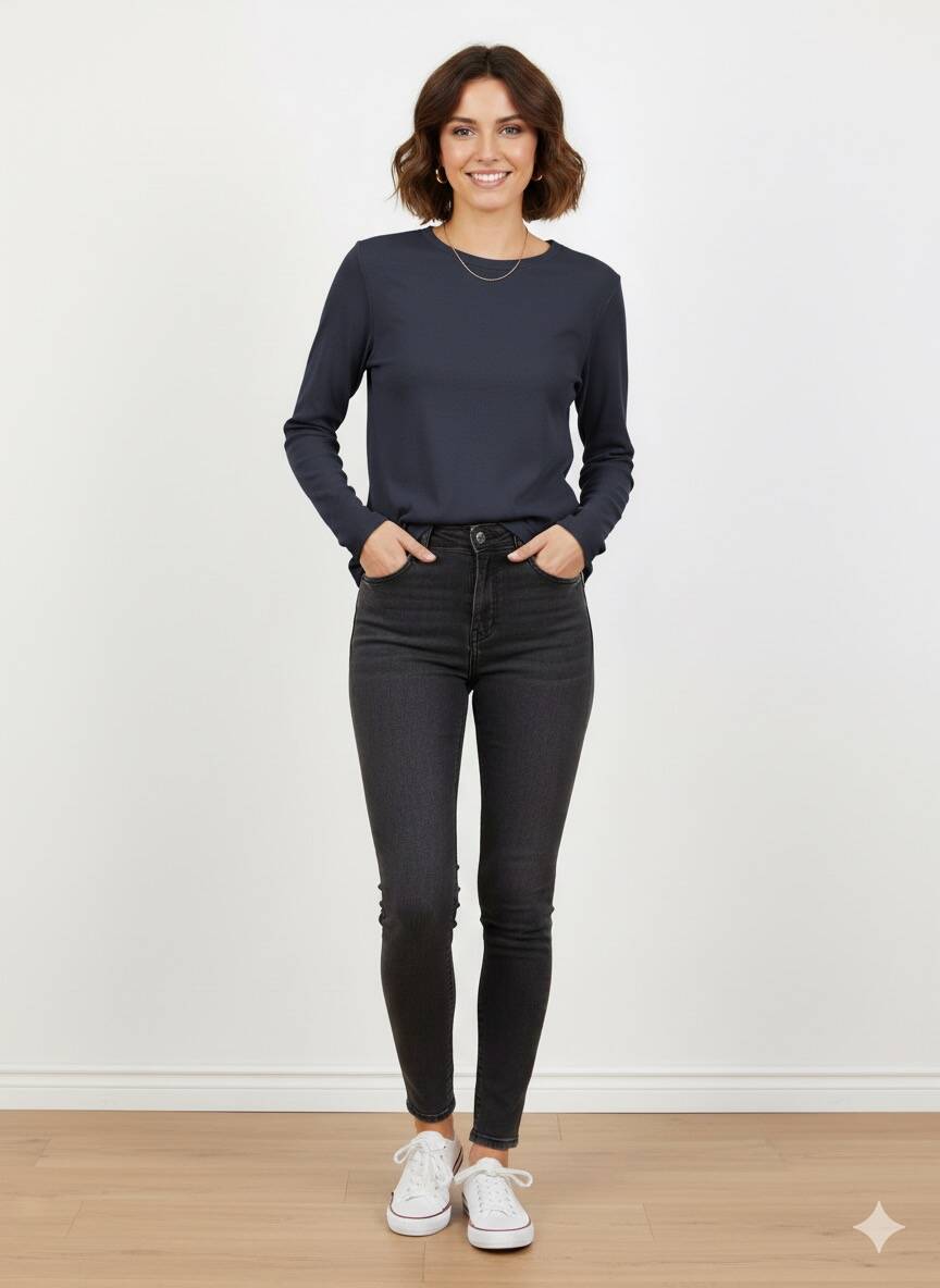 Lacivert Uzun Kol Penye Tişört